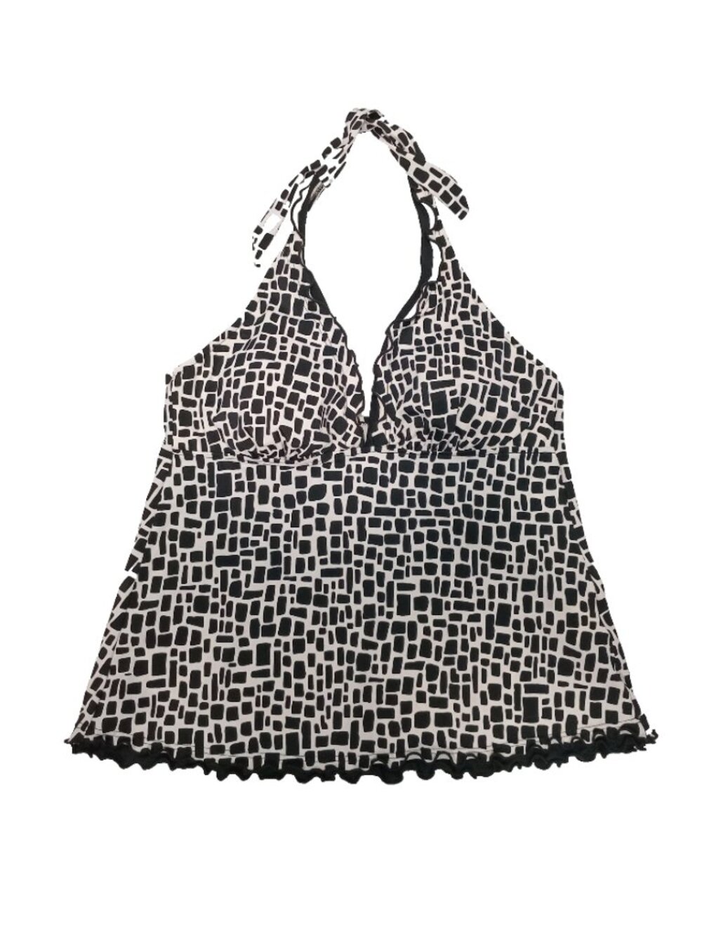 Custom Curves Women's Halter Swim Top  Black White Wireless Ruffles Plus Sz 16